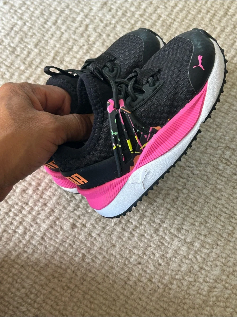 Puma Kids Black Sneakers with Pink Accents